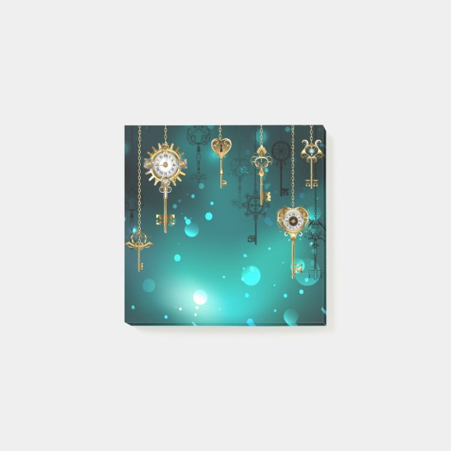 Antique Skeleton Keys on Green Background Post-it Notes (Front)