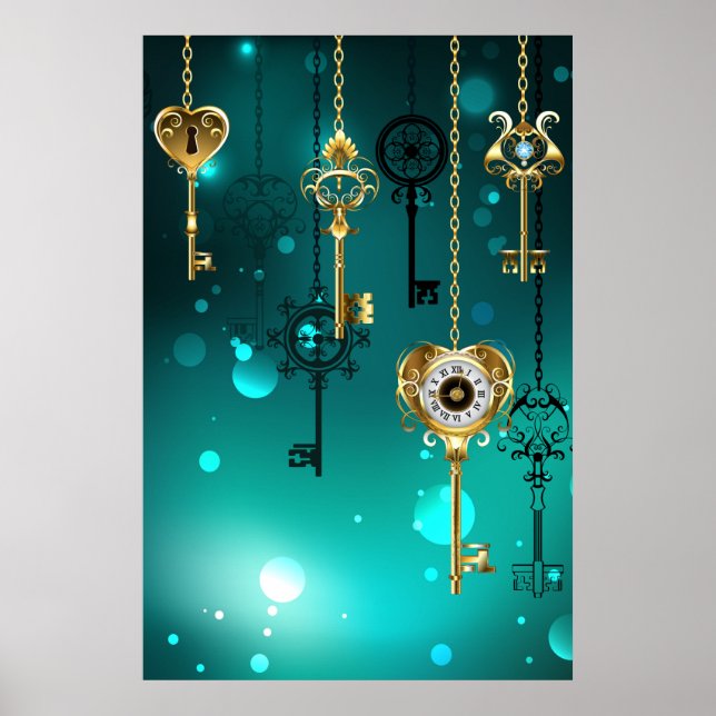 Antique Skeleton Keys on Green Background Poster (Front)
