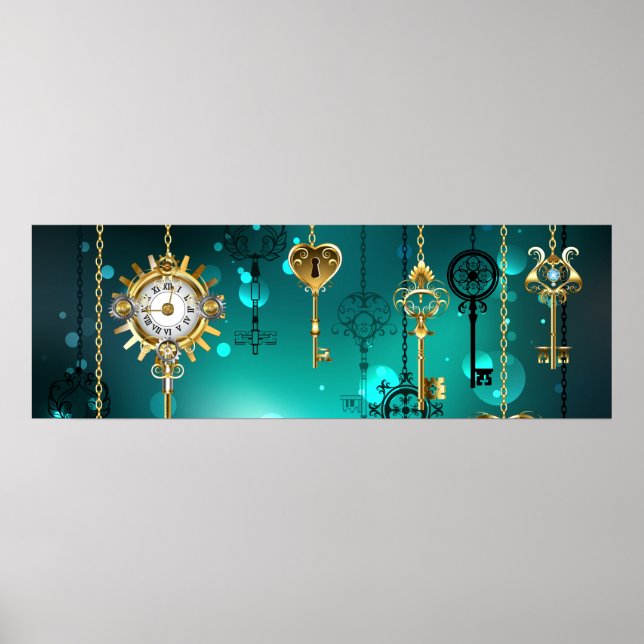 Antique Skeleton Keys on Green Background Poster (Front)