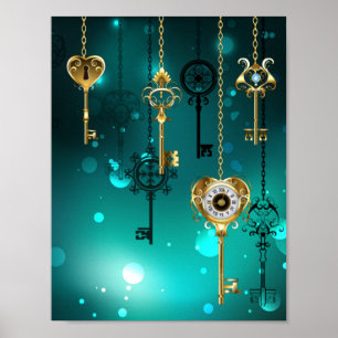 Antique Skeleton Keys on Green Background Poster