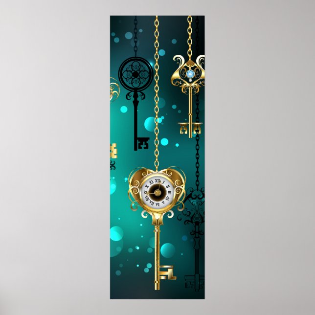 Antique Skeleton Keys on Green Background Poster (Front)