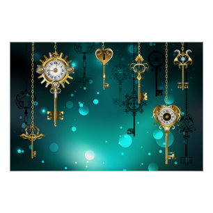 Antique Skeleton Keys on Green Background Poster