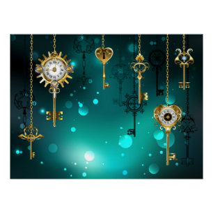 Antique Skeleton Keys on Green Background Poster