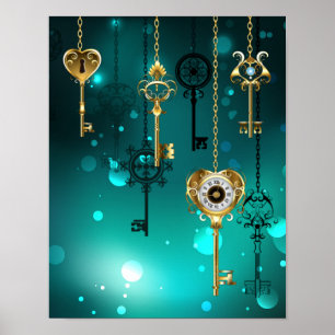 Antique Skeleton Keys on Green Background Poster