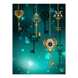 Antique Skeleton Keys on Green Background Poster