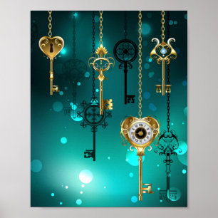 Antique Skeleton Keys on Green Background Poster