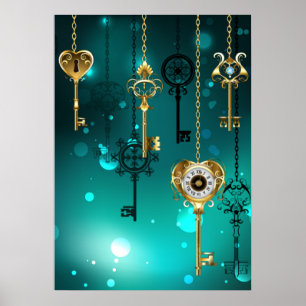 Antique Skeleton Keys on Green Background Poster