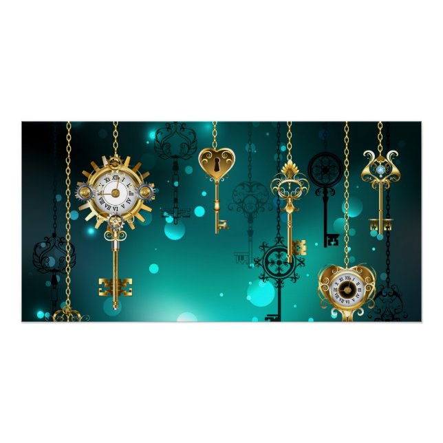 Antique Skeleton Keys on Green Background Poster (Front)