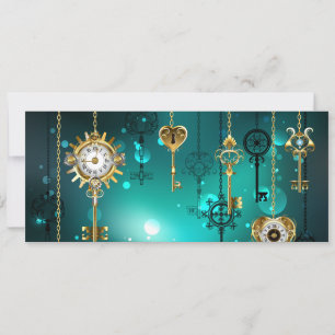 Antique Skeleton Keys on Green Background Save The Date