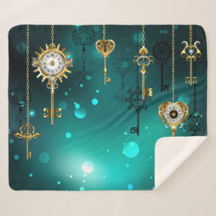 Antique Skeleton Keys on Green Background Sherpa Blanket