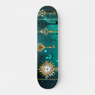 Antique Skeleton Keys on Green Background Skateboard