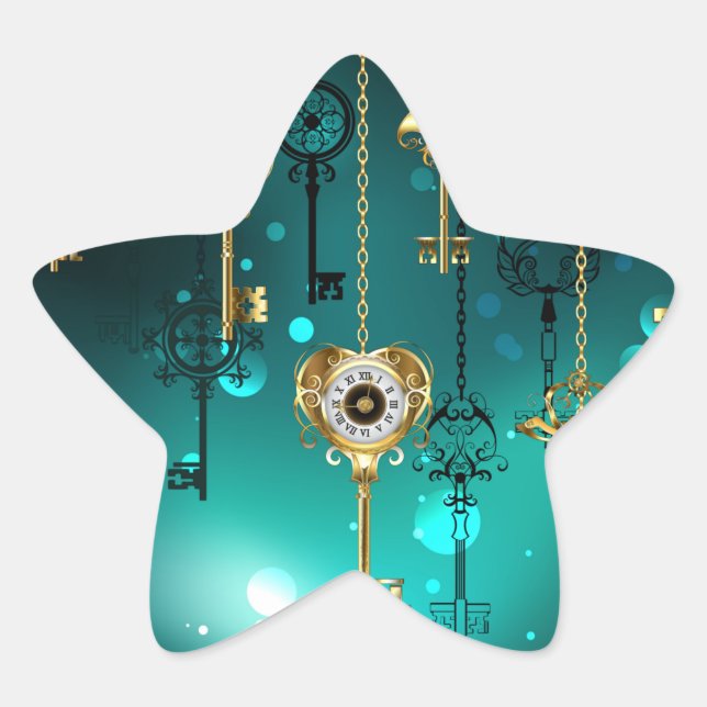 Antique Skeleton Keys on Green Background Star Sticker (Front)
