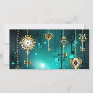 Antique Skeleton Keys on Green Background Thank You Card