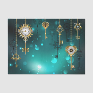 Antique Skeleton Keys on Green Background Tissue Paper