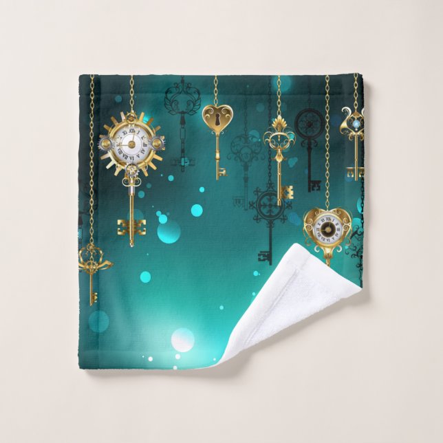 Antique Skeleton Keys on Green Background Wash Cloth (Wash Cloth)