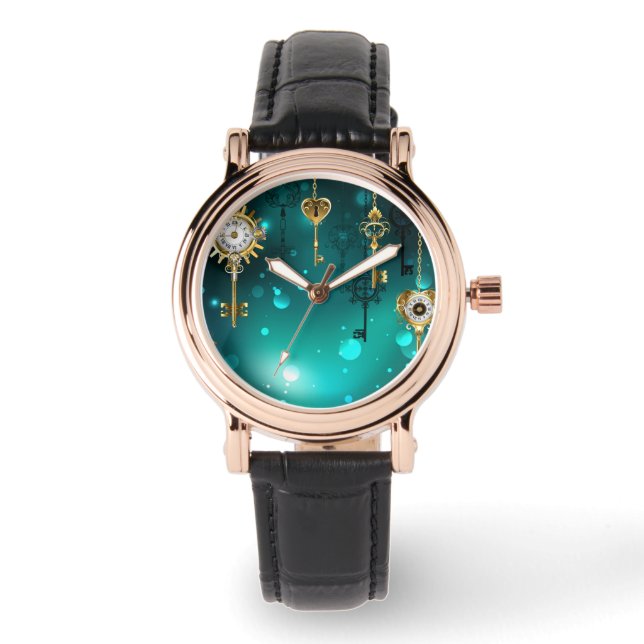 Antique Skeleton Keys on Green Background Watch (Front)