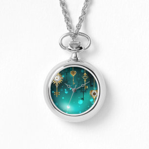 Antique Skeleton Keys on Green Background Watch