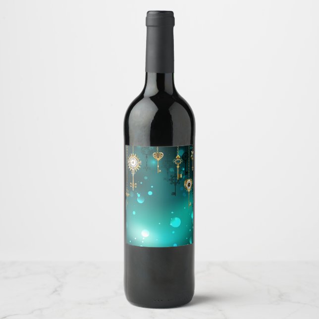 Antique Skeleton Keys on Green Background Wine Label (Front)