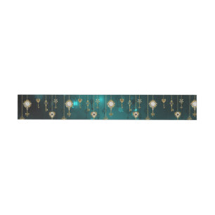 Antique Skeleton Keys on Green Background Wrap Around Label