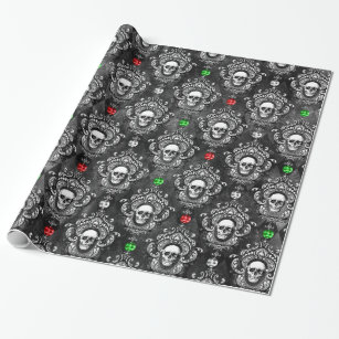 Antique Skulls embellishment Gothic Christmas Wrapping Paper