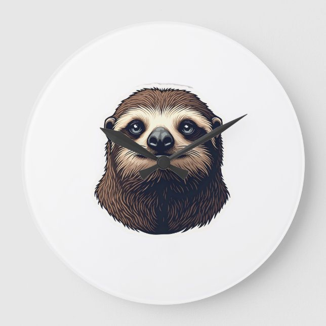 Antique Sloth Illustration Vintage Tee (2) Large Clock (Front)