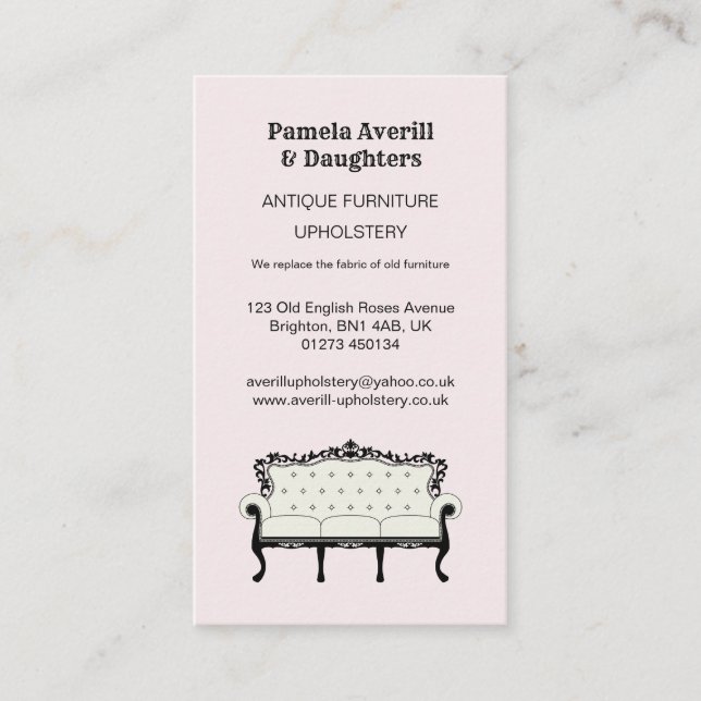 Antique Sofa, Vintage Upholstery Business Card (Front)