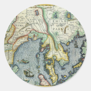 Antique Southeast Asian Map by Mercator / Hondius Classic Round Sticker