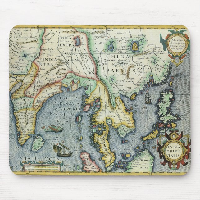 Antique Southeast Asian Map by Mercator / Hondius Mouse Pad (Front)