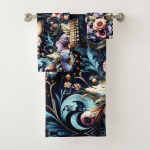 Antique Spring Flowers and Butterflies Bath Towel Set