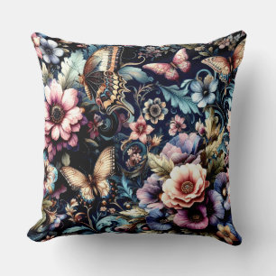 Antique Spring Flowers and Butterflies Cushion