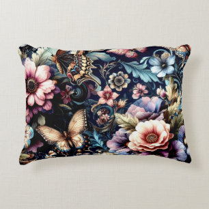 Antique Spring Flowers and Butterflies Decorative Cushion