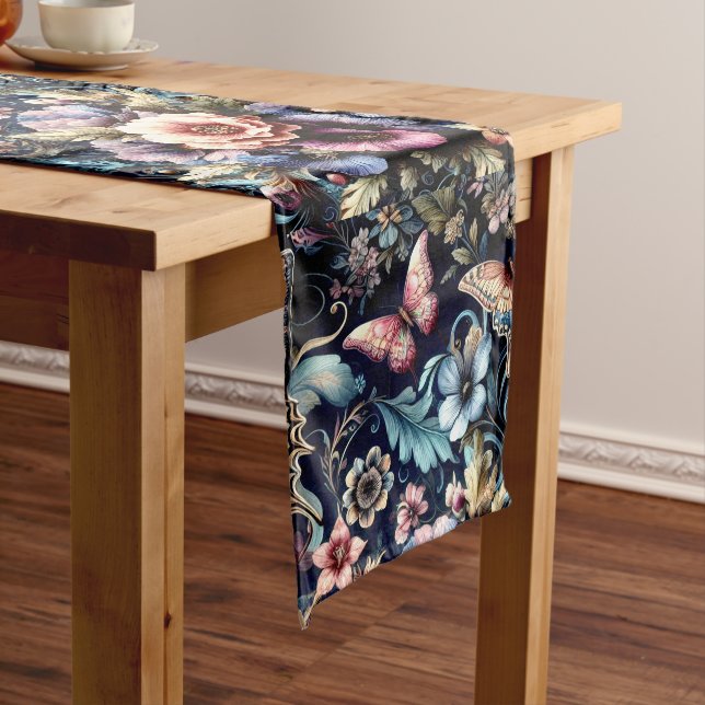 Antique Spring Flowers and Butterflies  Long Table Runner (In Situ)