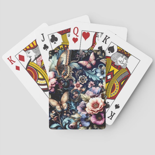 Antique Spring Flowers and Butterflies  Playing Cards (Back)