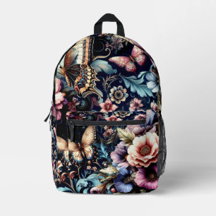 Antique Spring Flowers and Butterflies Printed Backpack