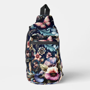 Antique Spring Flowers and Butterflies Sling Bag
