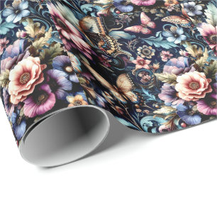 Antique Spring Flowers and Butterflies Wrapping Paper