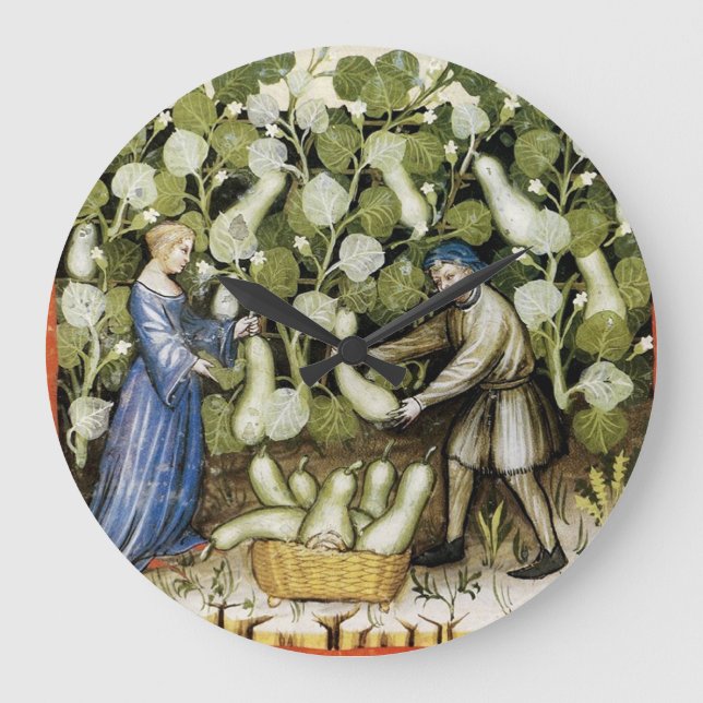 ANTIQUE SQUASH  HARVEST Squashes Medieval Painting Large Clock (Front)