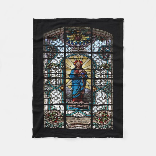 Antique Stained Glass Window Fleece Blanket (Front)