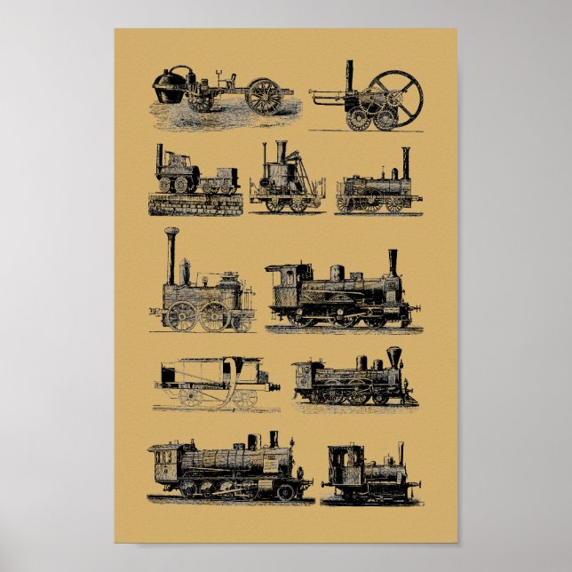 Antique Steam Engine Locomotive "Steampunk" Art Poster (Front)