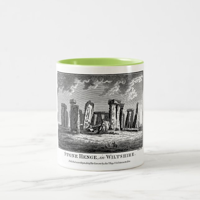 Antique Stonehenge woodcut Stone Circle Engraving Two-Tone Coffee Mug (Center)