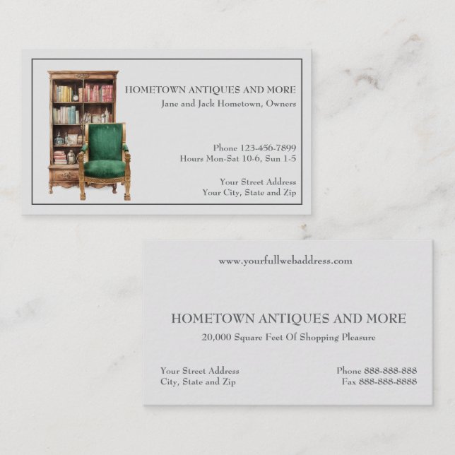 Antique Store Dealer Upholsterer Business Card (Front/Back)