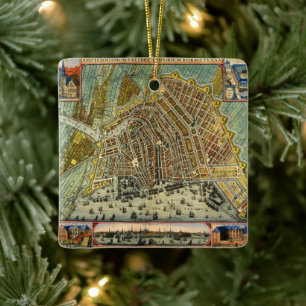 Antique Street Map of Amsterdam, Netherlands Ceramic Ornament