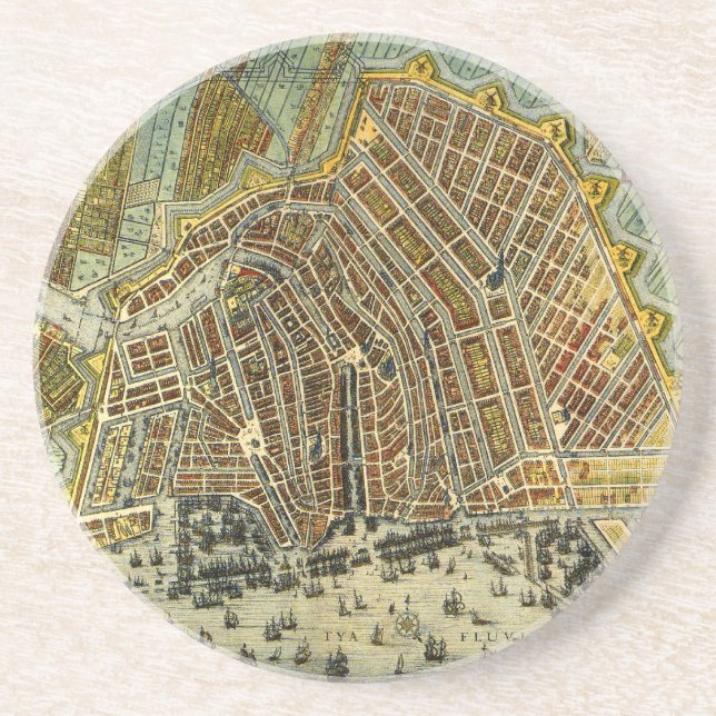 Antique Street Map of Amsterdam, Netherlands Coaster (Front)