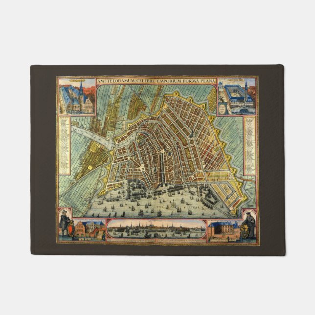 Antique Street Map of Amsterdam, Netherlands Doormat (Front)
