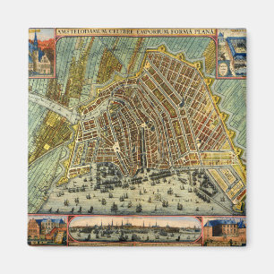 Antique Street Map of Amsterdam, Netherlands Magnet