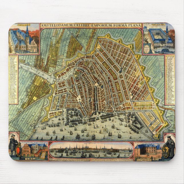 Antique Street Map of Amsterdam, Netherlands Mouse Pad (Front)