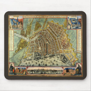 Antique Street Map of Amsterdam, Netherlands Mouse Pad