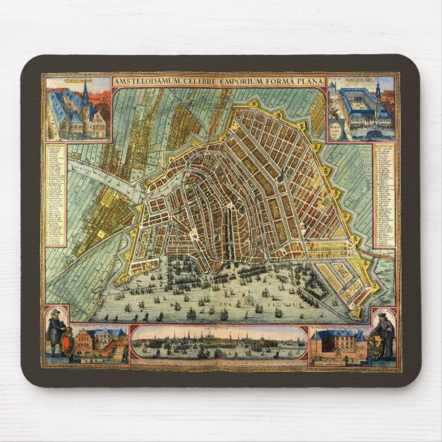 Antique Street Map of Amsterdam, Netherlands Mouse Pad (Front)