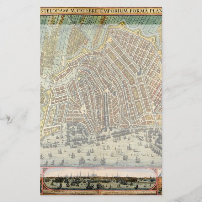 Antique Street Map of Amsterdam, Netherlands Stationery (Front)