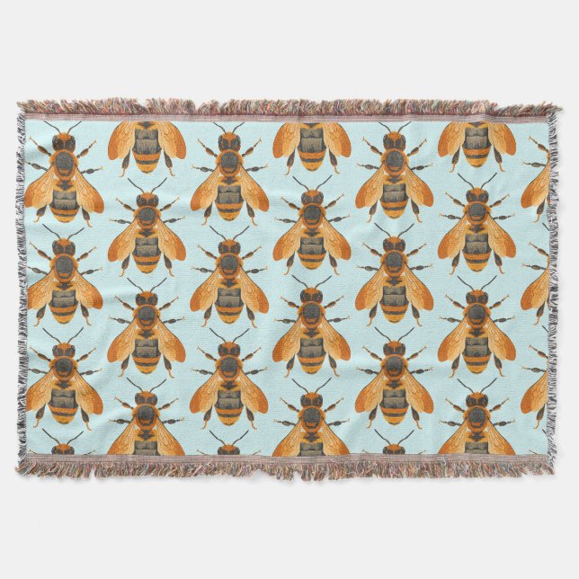 Antique Style Bumble Bee – Vintage Inspired Throw Blanket (Front)